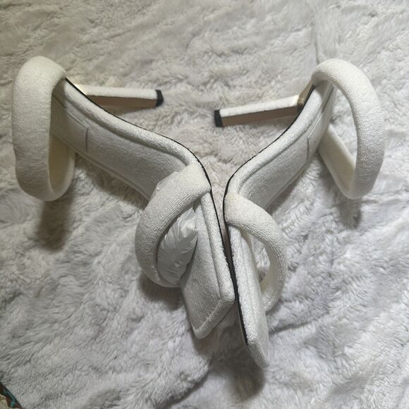Good American White Terry Heels Size 11 Strappy 4" High Preppy Shoe Neutral Chic - Picture 7 of 11